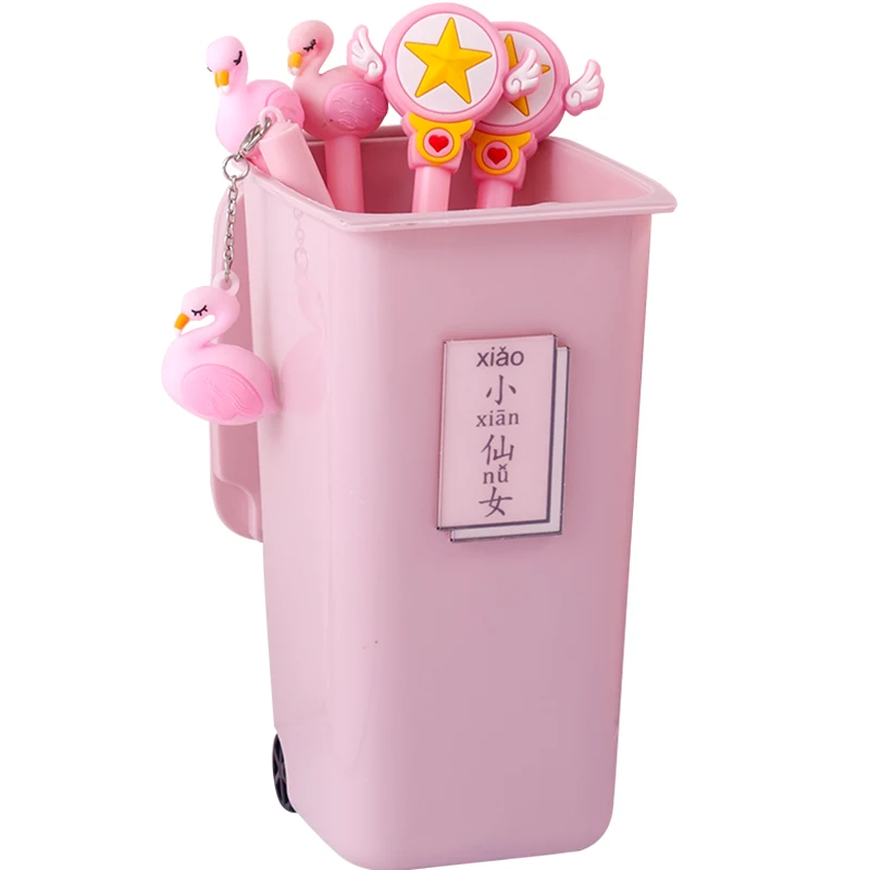 

Creative trash can shape desktop storage box with lid desk plastic storage box makeup organizer cute pen box for girls new gifts