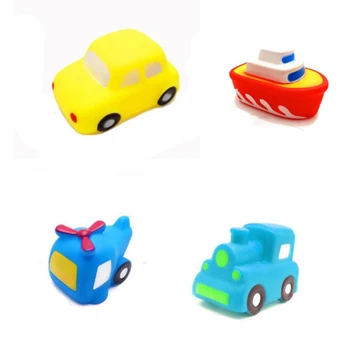 

Cartoon Simulation Car Airplane Bathing Water Spraying Squeeze Sounding Toys Baby Bath Toys 4PCS/lot Vehicle Model Soft Rubber