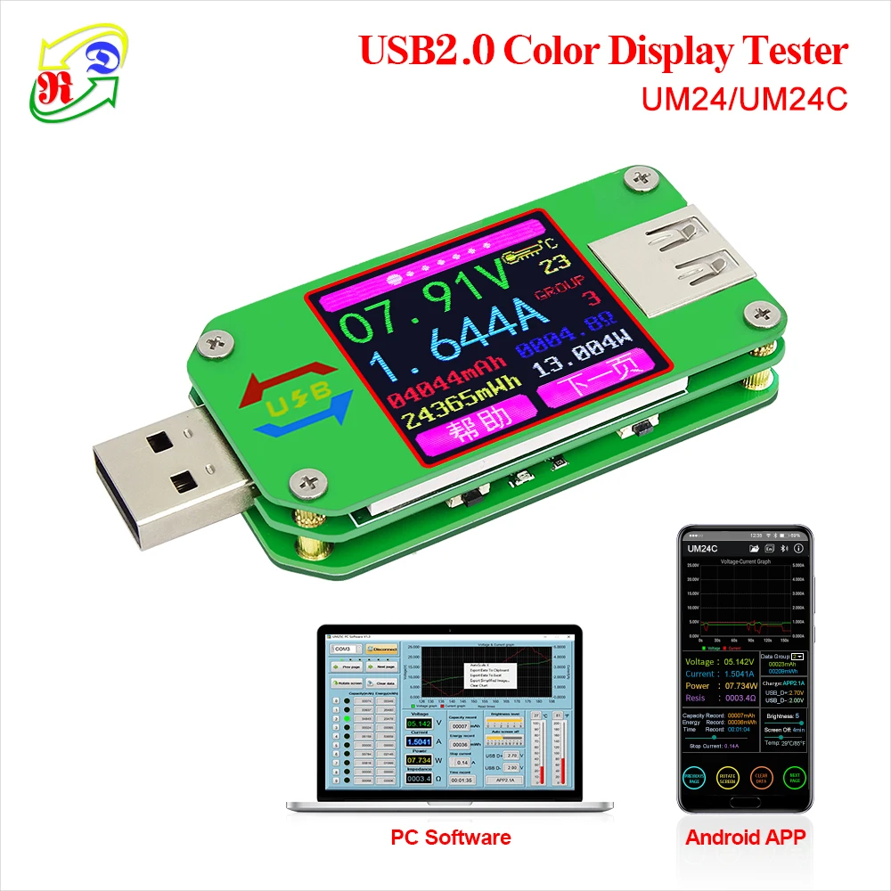 UM24 UM24C APP USB 2 0 ЖК дисплей вольтметр амперметр измеритель заряда аккумулятора