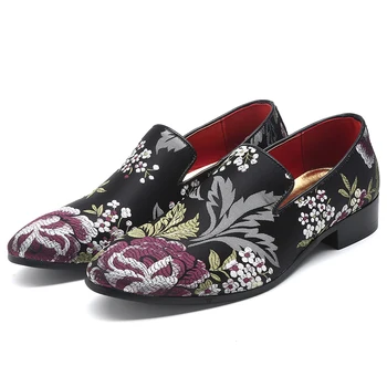 

2020 New Men Shoes Exquisite Embroidery Dress Leather Shoes Men Handmade Colorful Business Shoe Elegant Man Fashion Casual Flats