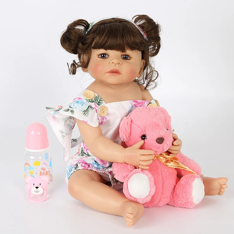 

Reborn Baby Doll Toy Full 55CM Vinyl Floral Printed Cloth Body Short Volume Hair Realistic Baby Doll Toddler Kids Birthday Gifts