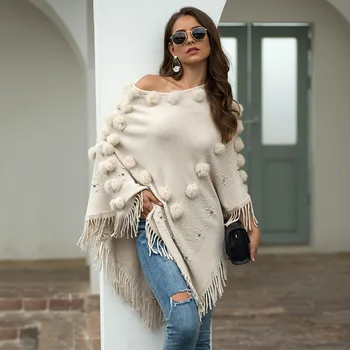 

Women's ponchos and capes накидка женская пончо cloak Winter Knitted Cashmere Poncho Capes Shawl tassel Cardigans Sweater