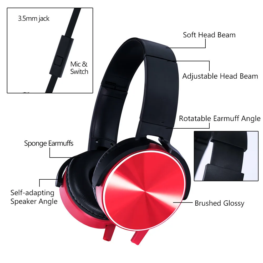HYASIA 3 5mm Wired Headphone Earphone Headset with Mic Noise Cancellation Corded Headphones Earphones for SONY Mobile PC XB450