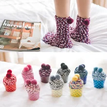 

Winter Plush Knitting Warm Socks Casual Lovely Coral Fleece Candy Colors Cake Sock Comfortable Breathable Floor Socks Sleep Sock