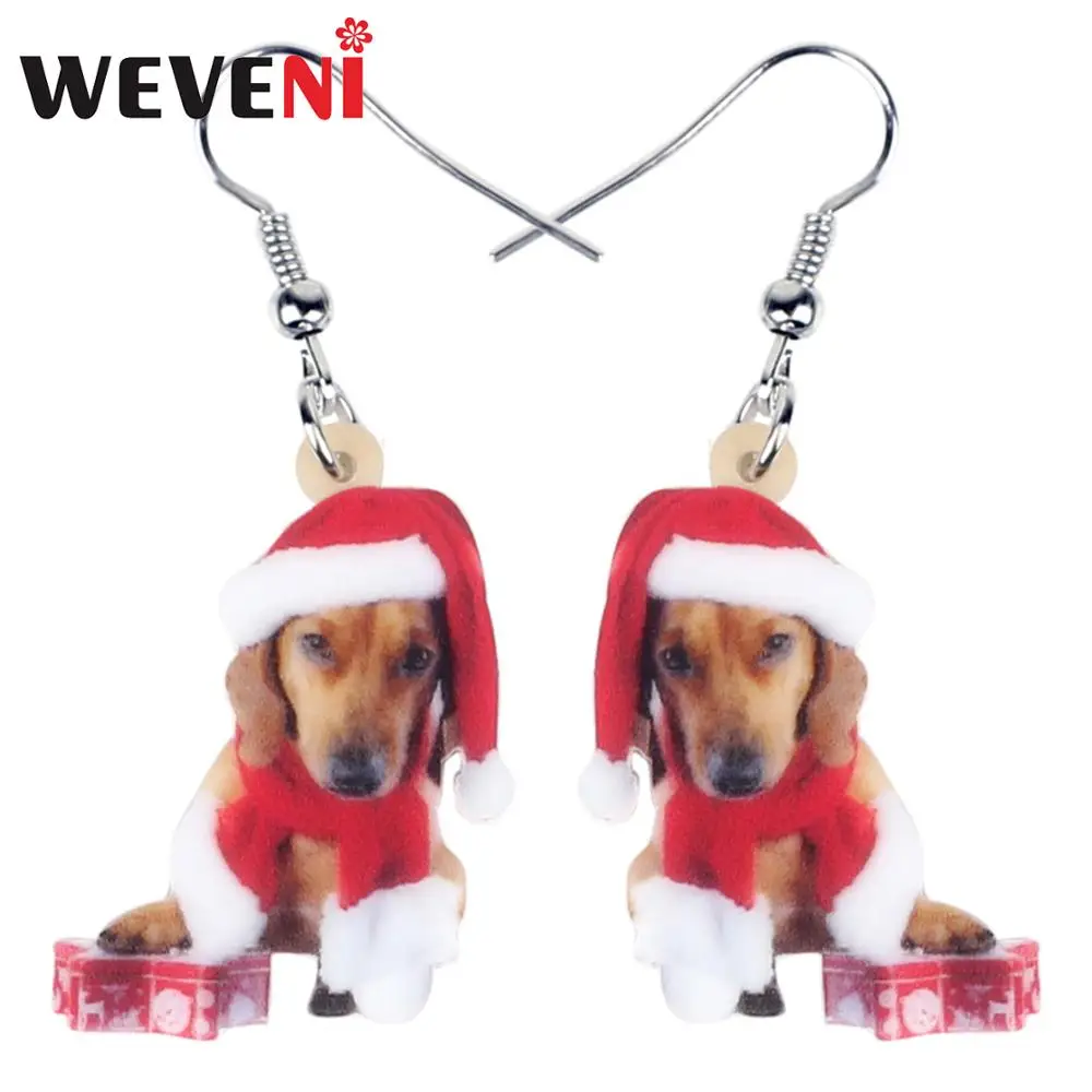 

WEVENI Acrylic Christmas Scarf Basset Hound Dog Gift Box Earrings Drop Dangle Sweet Pets Jewelry For Women Girl Kid Charms Gift