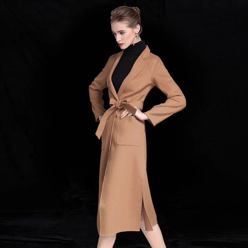 

long woolen blends cashmere coats for women 2019 autumn winter ladies jackets plus size overcoat windbreaker beige slim fit