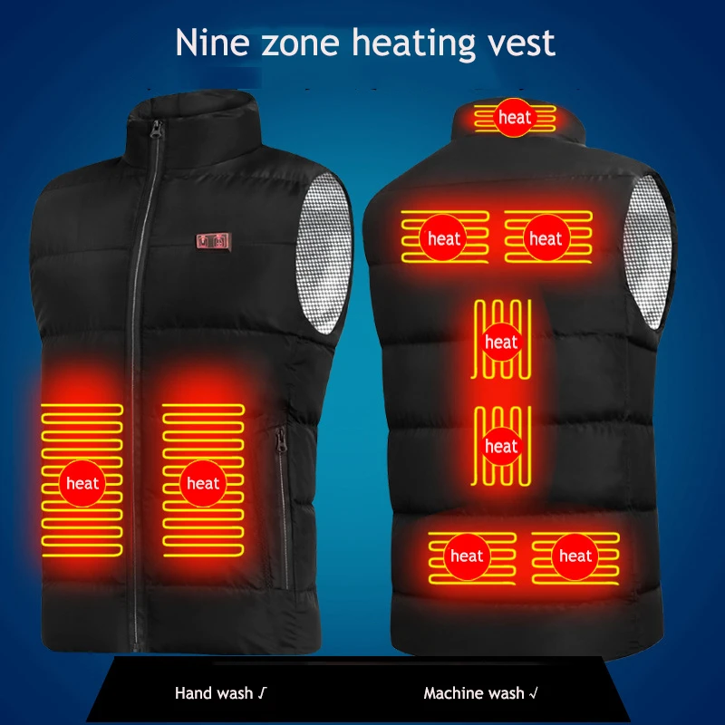 

9 Zones Men Electric Heated Vest 2 Colors Intelligent USB Women Charging Thermal Heating Vest Double Switch Waistcoat Warm Body