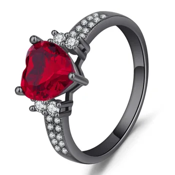 

CHAMSS Romance Heart Ruby Zircon Ring Elegant Personality Female Valentine Gift