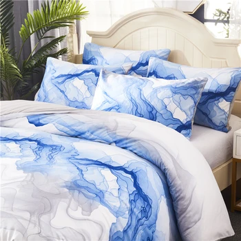 

New Chinese Ink-wash Painting Print Bedding Set Simple Fashion Polyester Duvet Cover Pillowcase Bedclothes 6 Colors