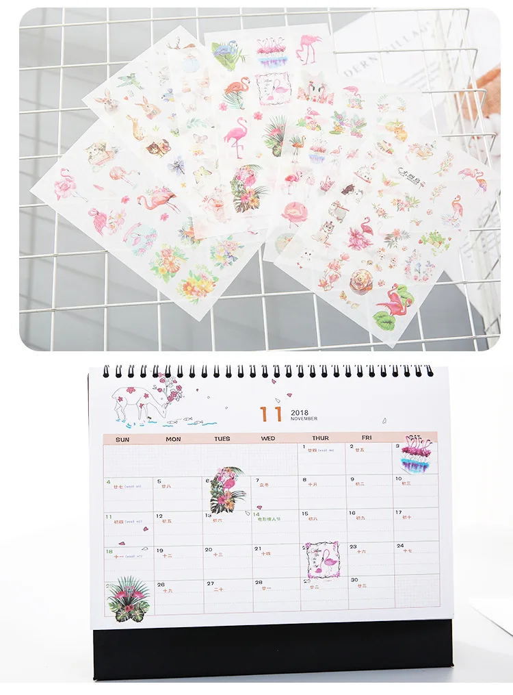 6 листов Kawaii Канцелярские милые наклейки с Фламинго наклейка s кошка наклейка для детей DIY Скрапбукинг дневник принадлежности для альбома