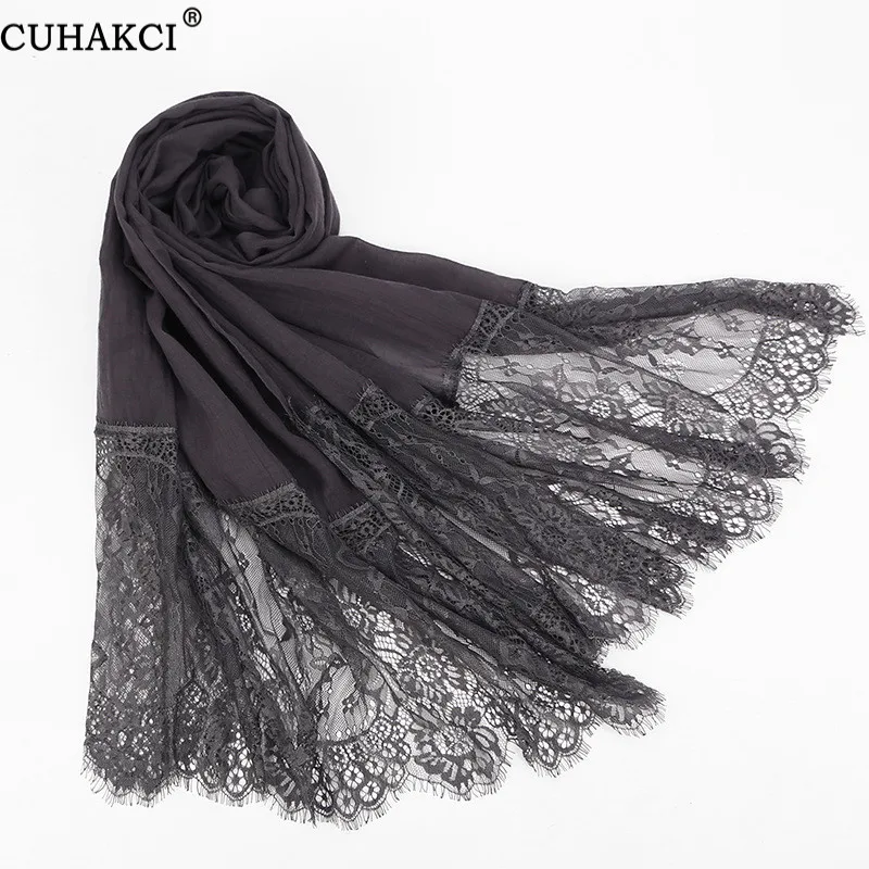

CUHAKCI Hijabs Lace Scarf woman Plain Long shawl hijab Wrap Flower Lace Foulard Soft Cotton Muslin Scarves Viscose Head Scarf