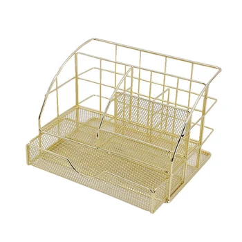 

Caddy Desk Organizer Iron Home Office Modern Accessories Pen Holder Desktop Storage Mesh File With Drawer School Stationery