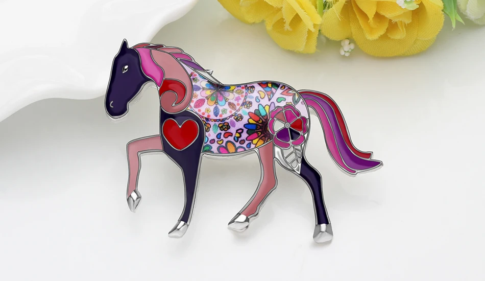 WEVENI Эмаль Сплав цветочные красочные броши с лошадью одежда заколка на шарф животных Ювелирные изделия для женщин девочек подростков вечерние украшения в подарок