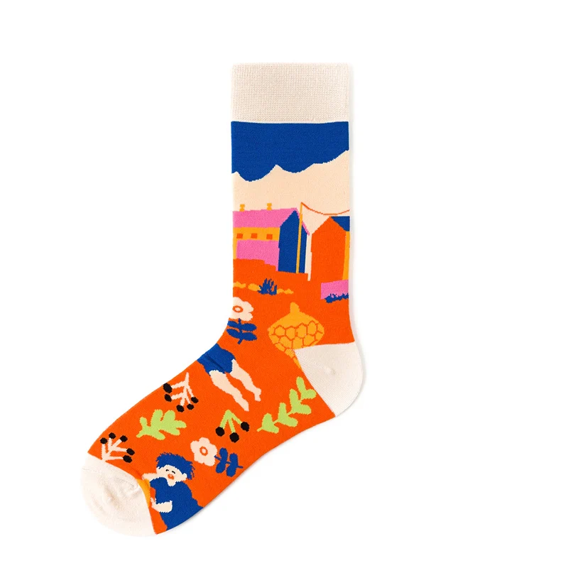 New Happy Mens Socks Women Cartoon Girls Print Combed Cotton Funny Crew Sock Skateboard Cycling Running Wedding Christmas Gifts - Цвет: 10
