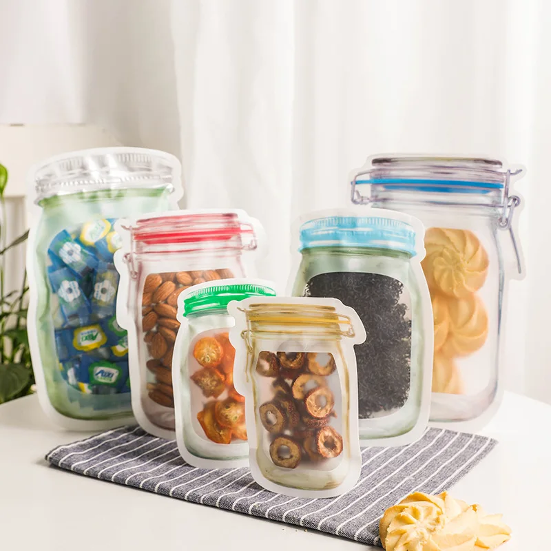 10 шт Mason Jar, сумка для хранения продуктов, сумка для хранения закусок, пищевая посылка, толстые пакеты на молнии с застежкой-молнией, многоразовые герметичные влагостойкие сумки