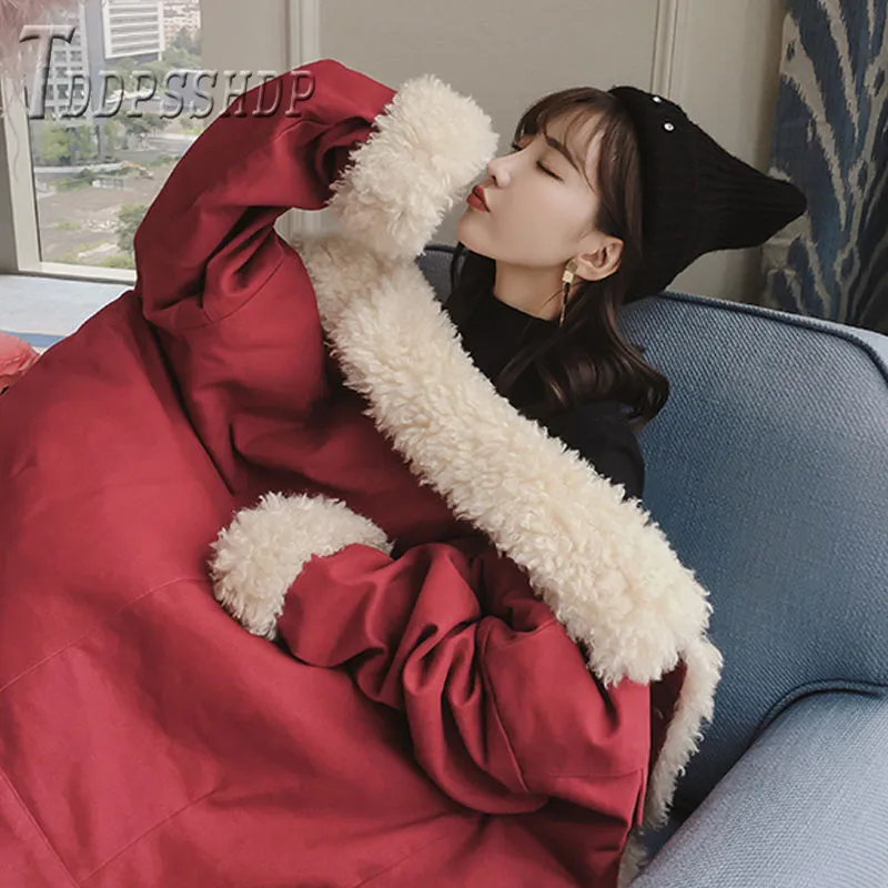 Casual Fur Collar Women's Jackets Single Breasted Lining With Fluff Parkas Female Outwear