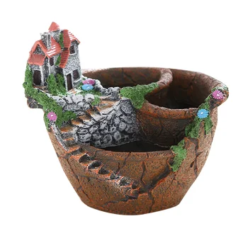 

Fairy Garden Miniature Broken Flower Pot Villa Sweet House on the Cliff Sky Castle Sculpture Planter