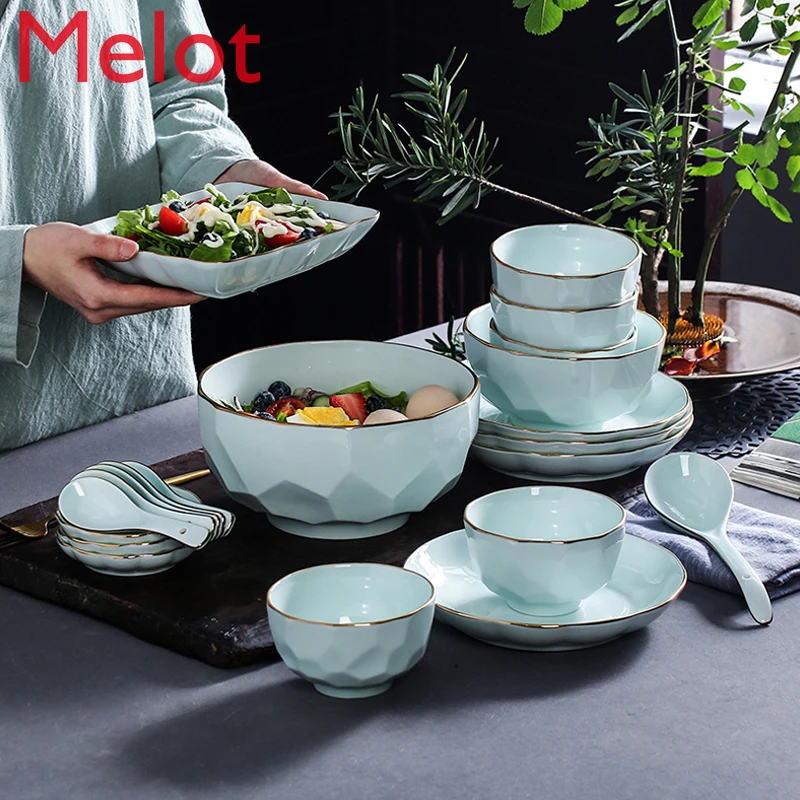 

Jingdezhen dishes set shadow green ceramic bowls and plates ceramic bowl