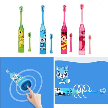 

2Pcs/Set Electric Toothbrush Cartoon Pattern Double-sided Waterproof Tooth Brush Oral Cleaning for Kids with Replacement Head