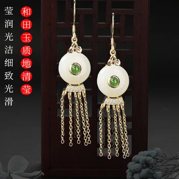 

2020 New Asg With Peace Buckle Tassels Eardrop Temperament Of Restoring Ancient Ways Hanfu Accessories Natural Hetian Earrings
