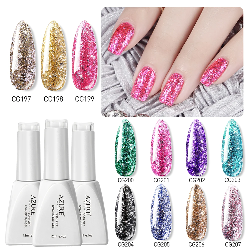 Azure Beauty Shiny Platinum Glitter UV Gel Polish Long Lasting Sequins Nail Hybrid Soak Off Art Sparkly Set | Красота и здоровье