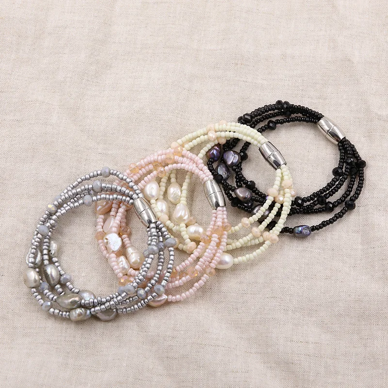 

Pearl Bracelet for Women Bohemian Crystal Beads Charm Bracelets Multilayer Stone Wristband Vintage Jewelry 2019 Armband