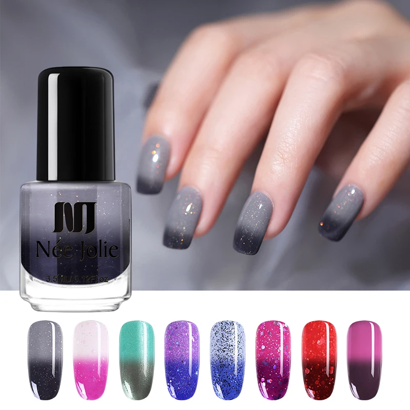 

NEE JOLIE Thermal Nail Polish Fast Dry Temperature Color Changing 7.5ml 3.5ml Glitter Shimmer Varnish Nail Art Varnish Tool