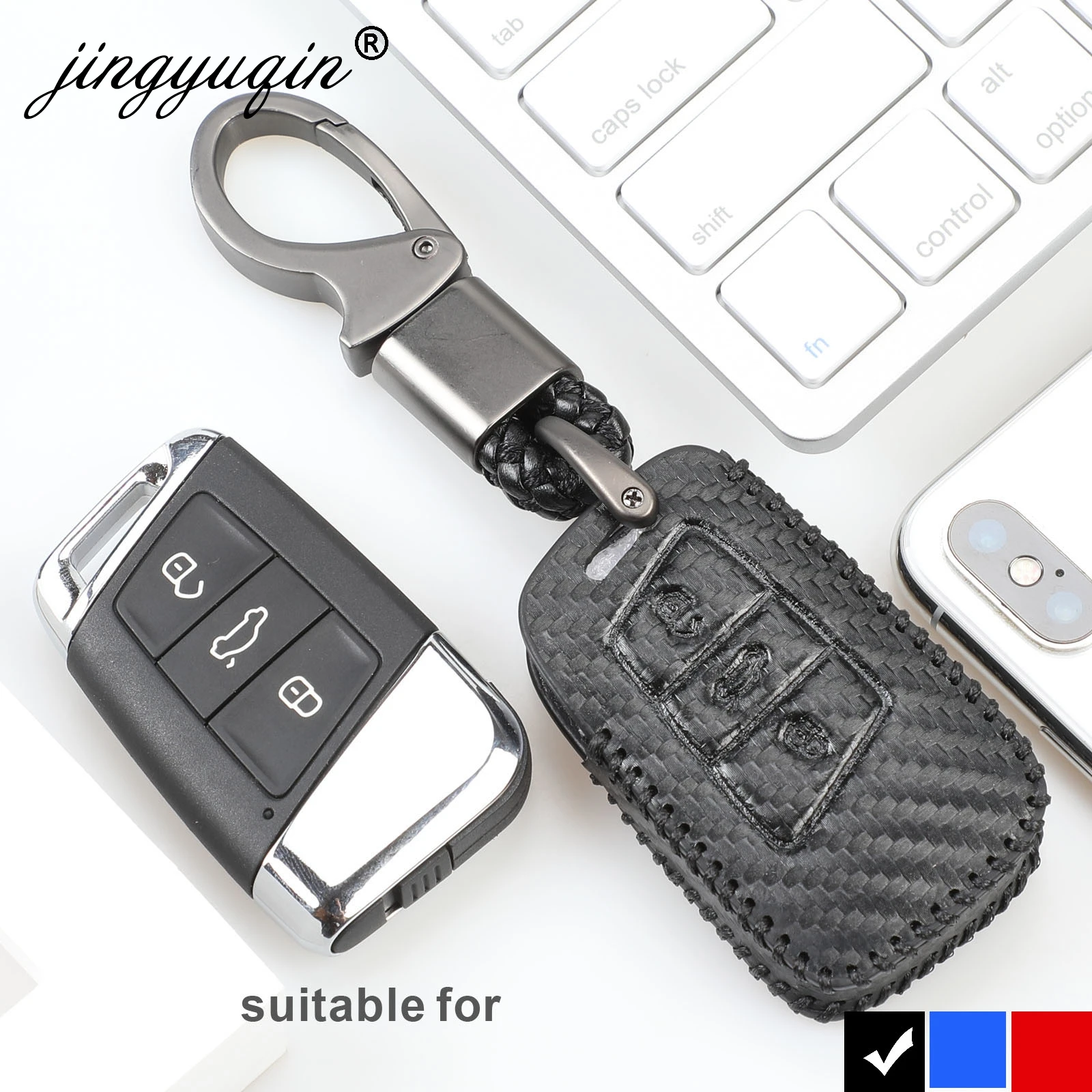 

3 Button Carbon Leather Car Remote Key Fob Cover Case For VW PASSAT B8 For Skoda Kodiaq Superb A7 2015-2018 Shell Holder