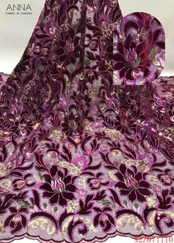 

Anna popular african velvet lace fabric 2020 high quality embroidered french sequins lace nigerian mesh fabric 5 yards for dress