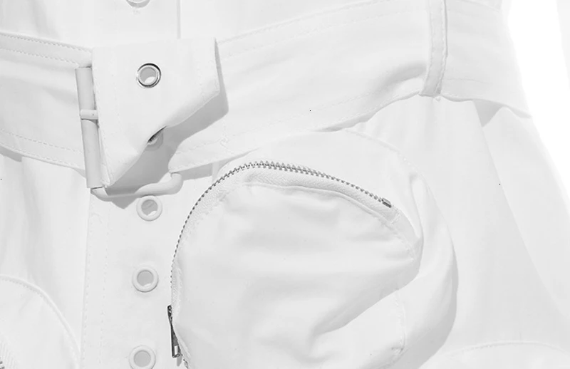 TWOTWINSTYLE белая Корейская рубашка для женщин воротник с лацканами длинный рукав карман с поясом рубашки женские осень мода