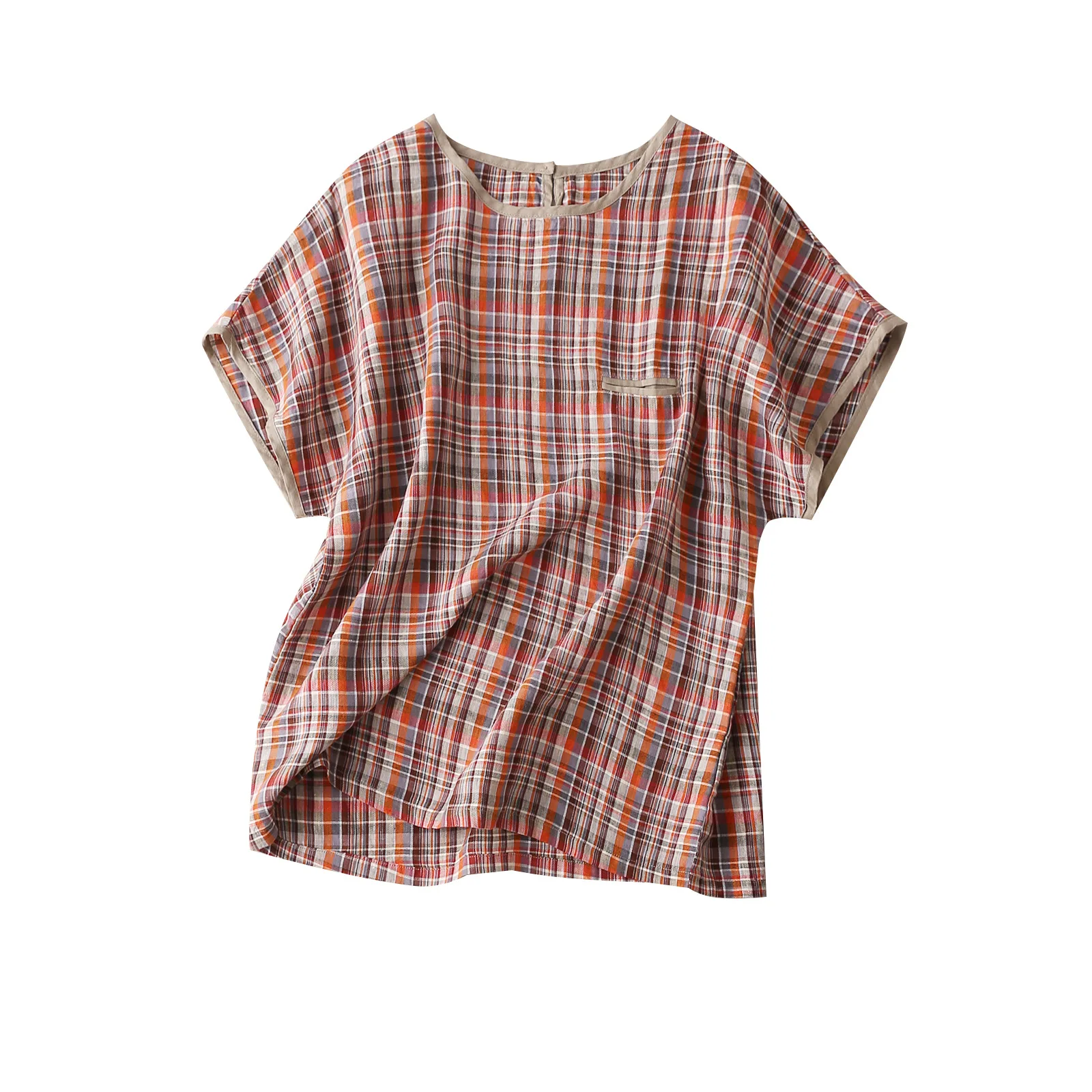 

Casual Plaid Blouse and Shirt 75% Linen and 25% Cotton Bluzki Letnie Damskie Blusas De Verano Mujer De Moda 2020