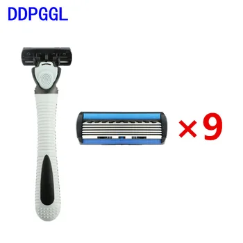 

DDPGGL 1 Holder 9pcs Blades Disposabe Men Shaver Razor Blade 6 Layer Razor Blade for Men Replaceable Blade For Personal Care