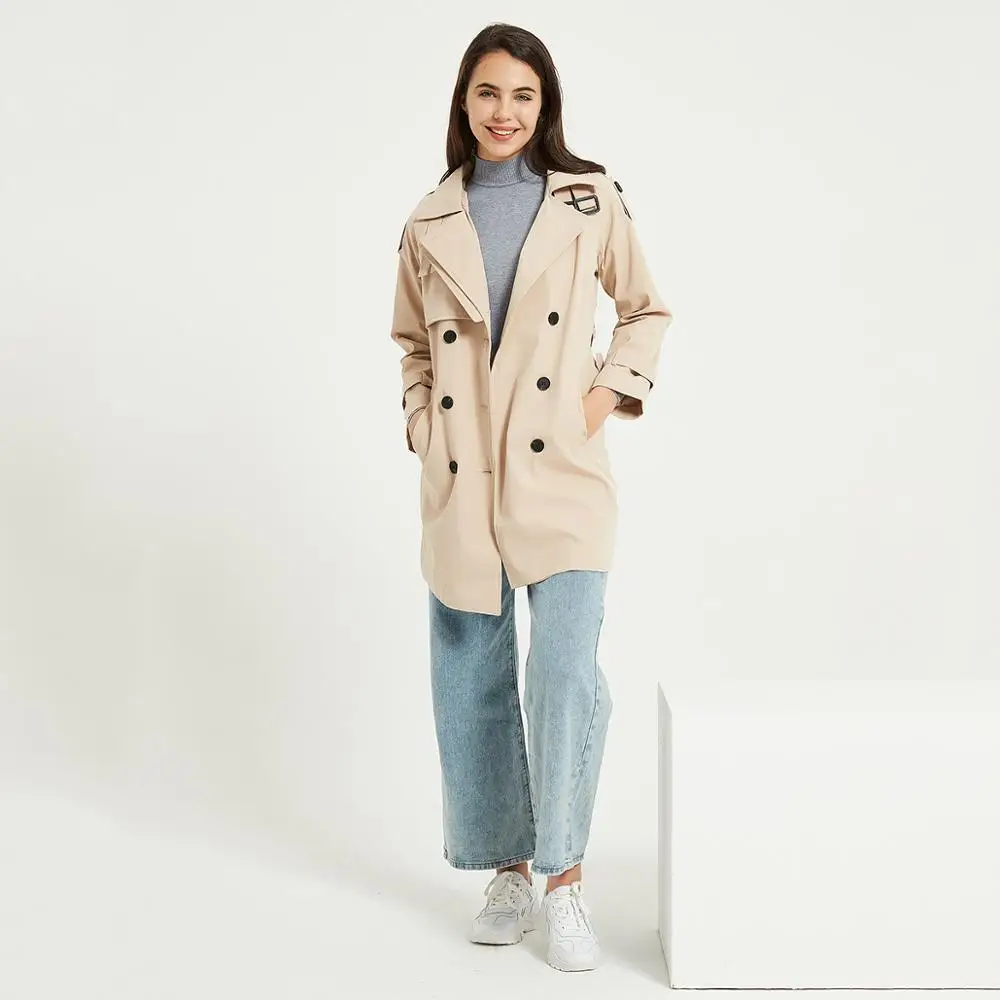 Wixra Fall Trench Jackets Double breasted All Match Khaki Long Coat Chic Female Sashes Windbreaker Outerwear