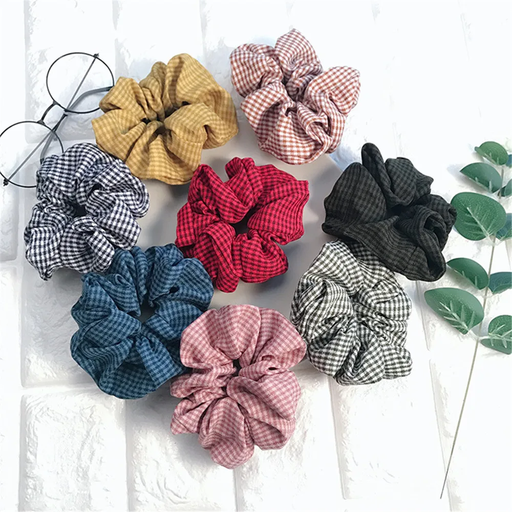 

New Stripe Lattice Cloth Scrunchie Women Girls Elastic Hair Rubber Band Accessories For Women Tie Hair Ring Rope Headdress