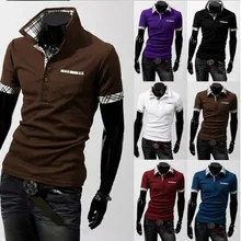 Летняя модная повседневная мужская рубашка поло, однотонная хлопковая рубашка поло с коротким рукавом, мужская одежда в клетку