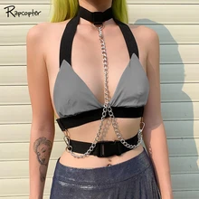 Рапкоптер Холтер женские сексуальные Лоскутные ленты Топ без спинки фитнес светоотражающий бюстгальтер дамы v-образным вырезом цепи с открытыми плечами корсеты