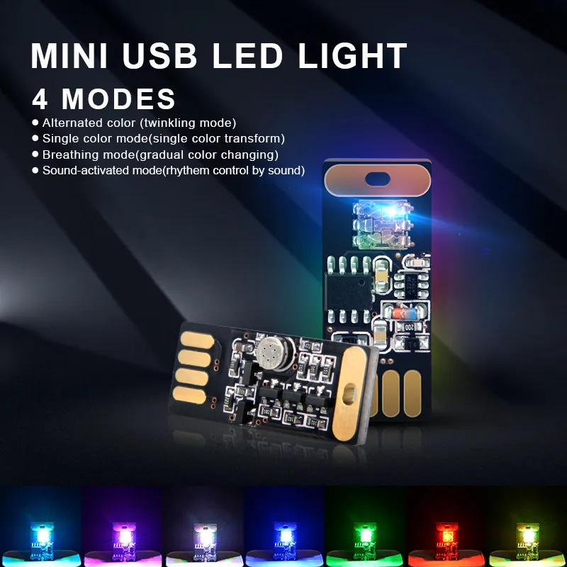 2 шт./лот 7 видов цветов автомобиль Mini USB светодиодный атмосфера огни декоративные лампы аварийного освещения Универсальный PC Портативный штепсельной вилки