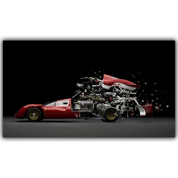 

Sports Car Auto Parts Combination Poster Custom Home Decoration Fashion Silk Fabric Wall Poster Car Design Wallpaper