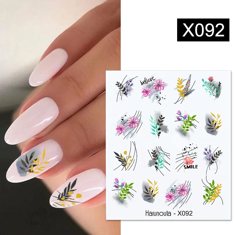 Harunouta Tropical Plants Water Decals Stickers Leaves Flower Geometrics Slider For Nails Summer Nail Art Decoration