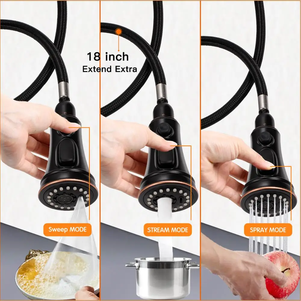 Смеситель кухонный с тремя режимами выдвижной распылитель одна ручка крепление