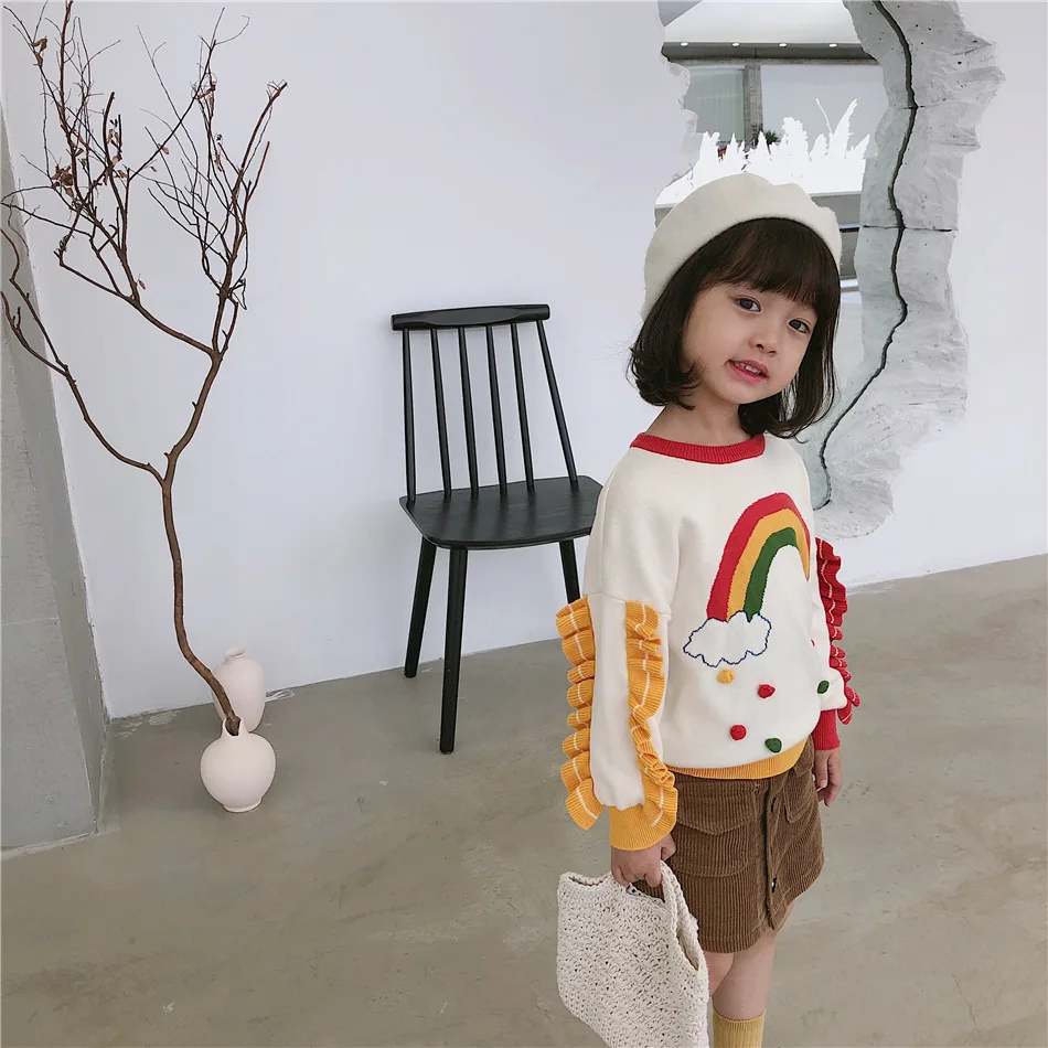 Tonytaobaby/осенне-зимняя одежда новая детская одежда для девочек свитер с радугой одежда для малышей зимняя одежда для маленьких девочек