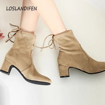 

Autumn winter women's shoes suede and ankle boots retro high heels Slim Martin boots sexy fashion stretch cloth women's boots