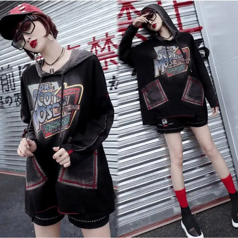 Max LuLu Роскошные корейские девушки Harajuku уличная Женская Панк футболка с капюшоном осень Camisetas Mujer Женская футболка с принтом размера плюс