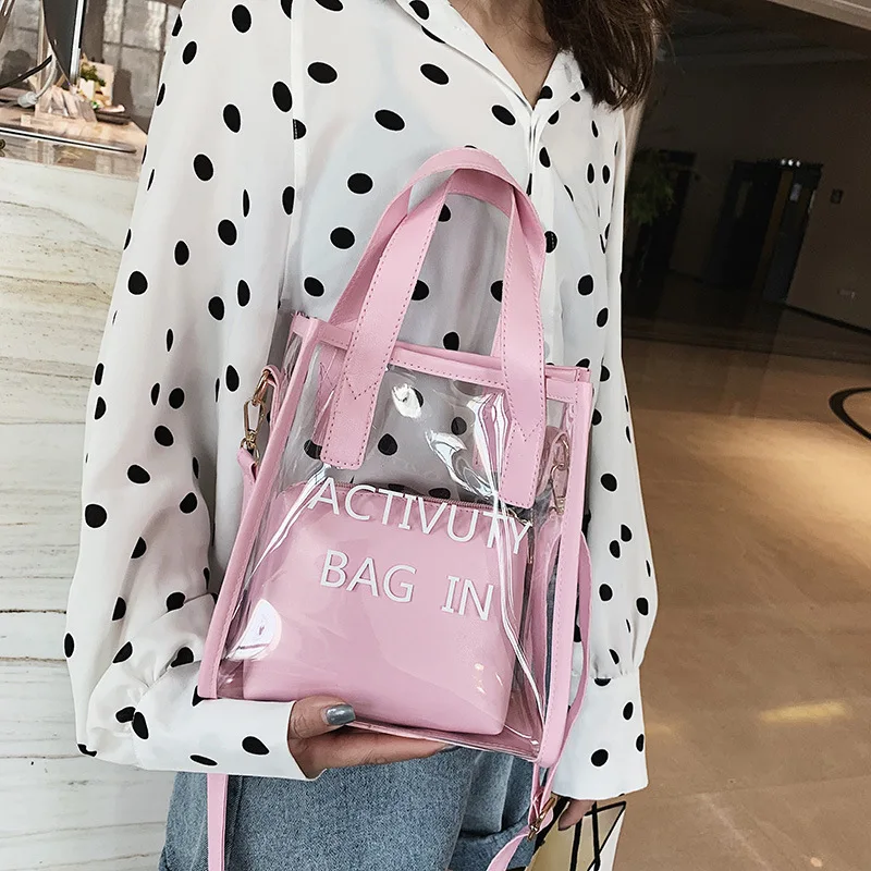 2019 JIULIN transparent PVC jelly casual Korean version of the wild shoulder fashion handbag | Багаж и сумки