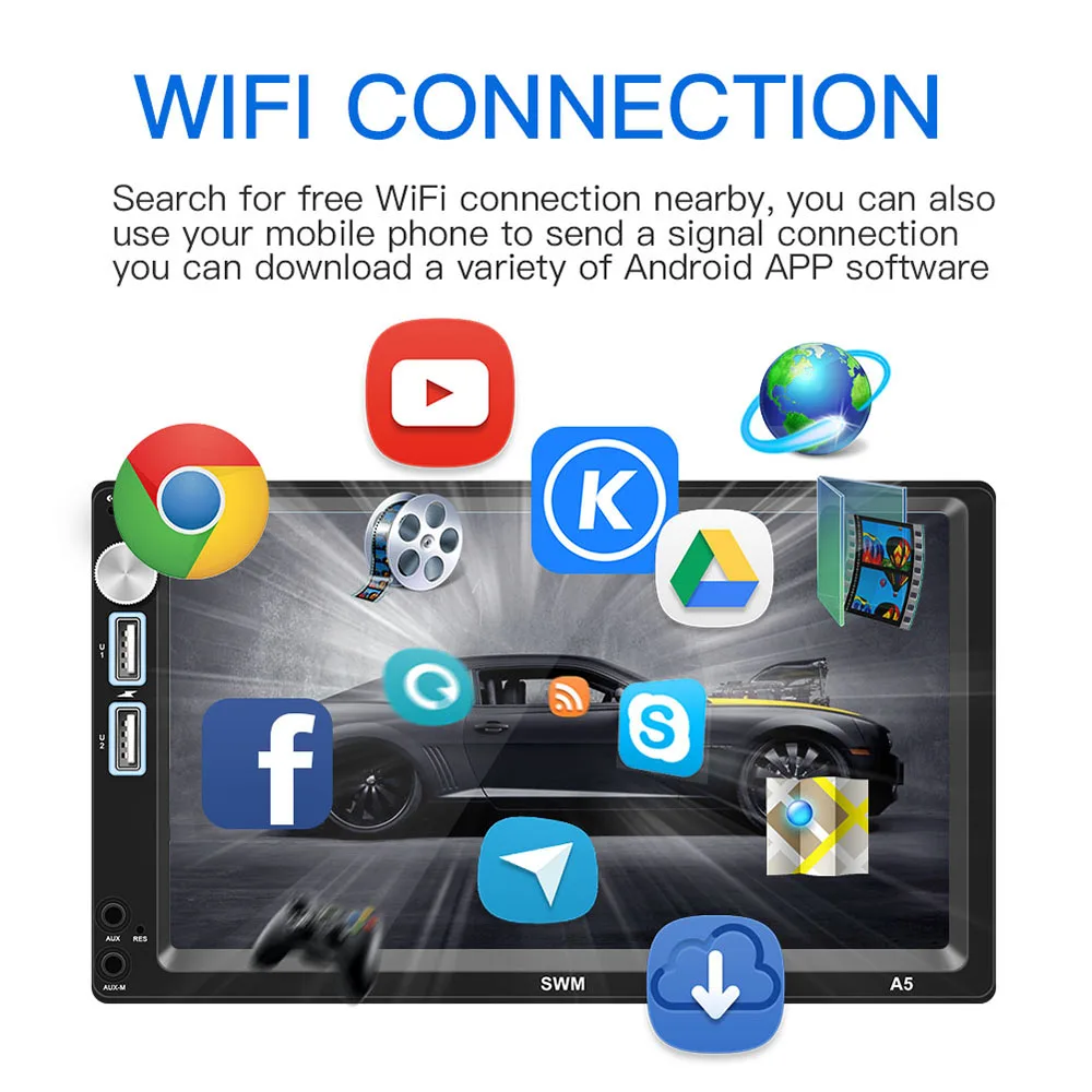 Podofo 2 Din Android 8 1 Автомобильный мультимедийный плеер WIFI USB радио стерео 7 ''Android