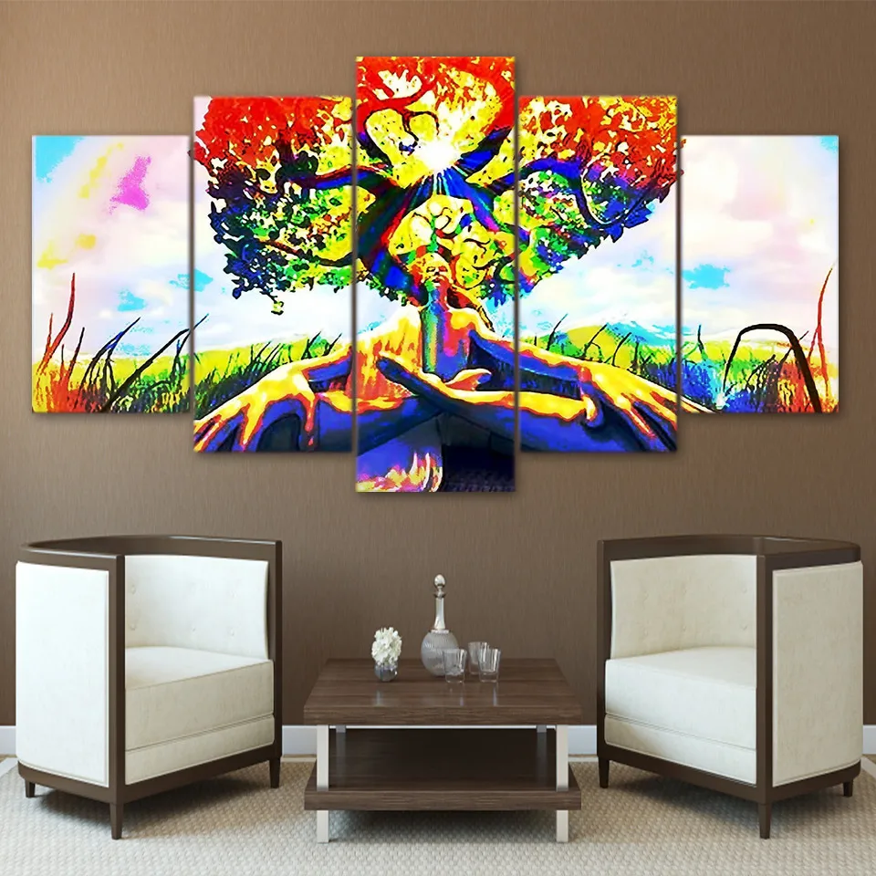 

5 Pieces Color Tree of Immortality Paintings Wall Art Home Decor Canvas Pictures Posters for Living Room Decorations Accessories