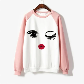 

Autumn Winter Loose Vogue Blink Hoodies Women Make Up Lipstick Seaside Hoodies Lady Streetwear Luxury Bag Women Clothes