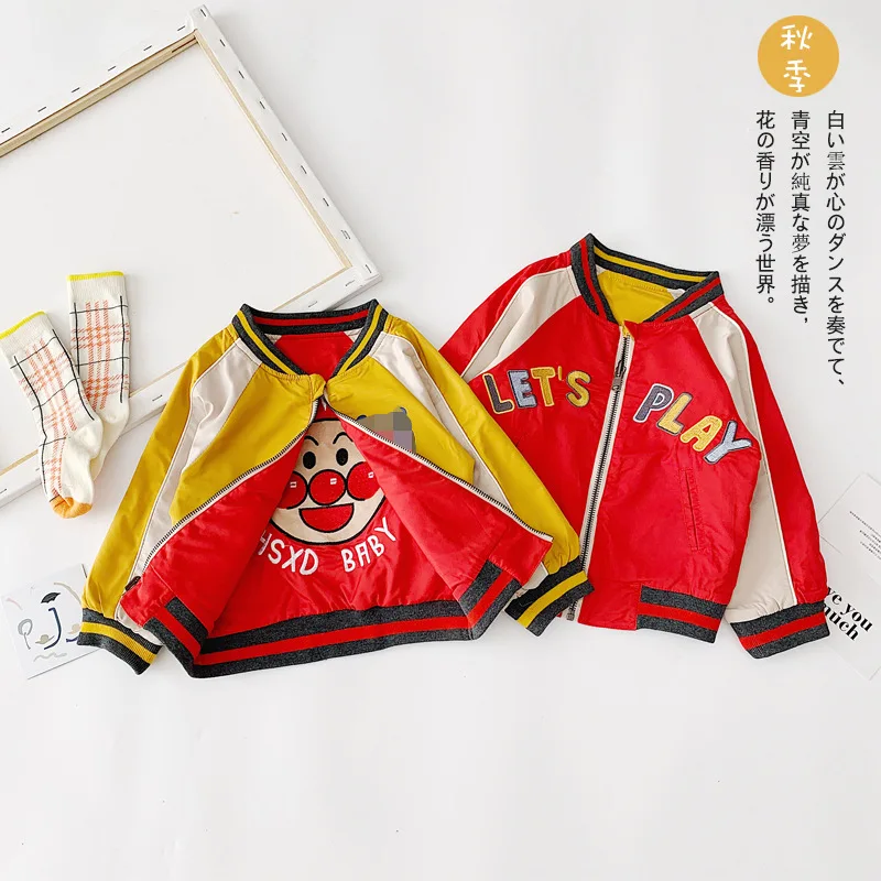 

2019 autumn new children's two-sided kids coat cartoon embroidered baseball jacket girls coat baby boys coat