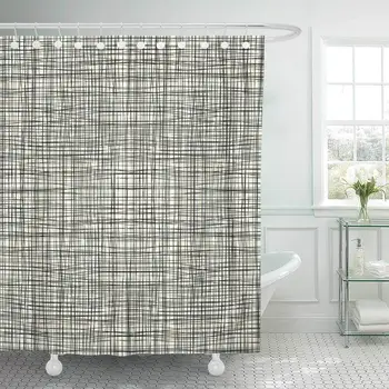 

Fabric Shower Curtain with Hooks Jacquard Grey Beige with Stripes Burlap Picture Printing Quilting Imitation Natural Fibers Hand