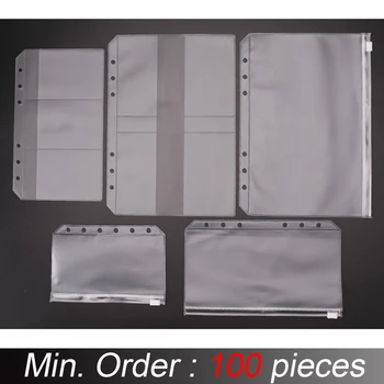 

100 Pieces / Lot Transparent PVC Storage Card Holder For A5 A6 A7 Binder Rings Notebook 6 Hole Zipper Bag Pouch Diary Planner
